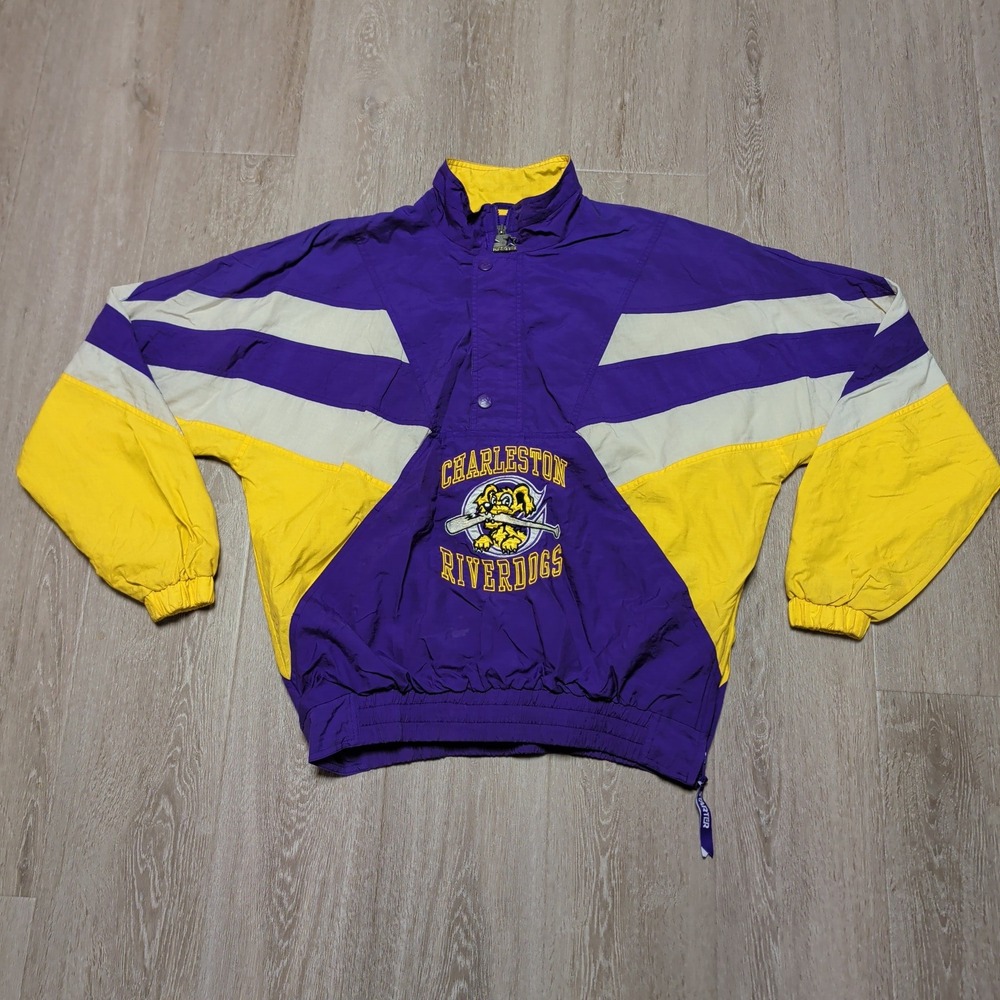 Vintage 90s Starter Charleston RiverDogs Windbreaker Pullover Mens L Purple MLB